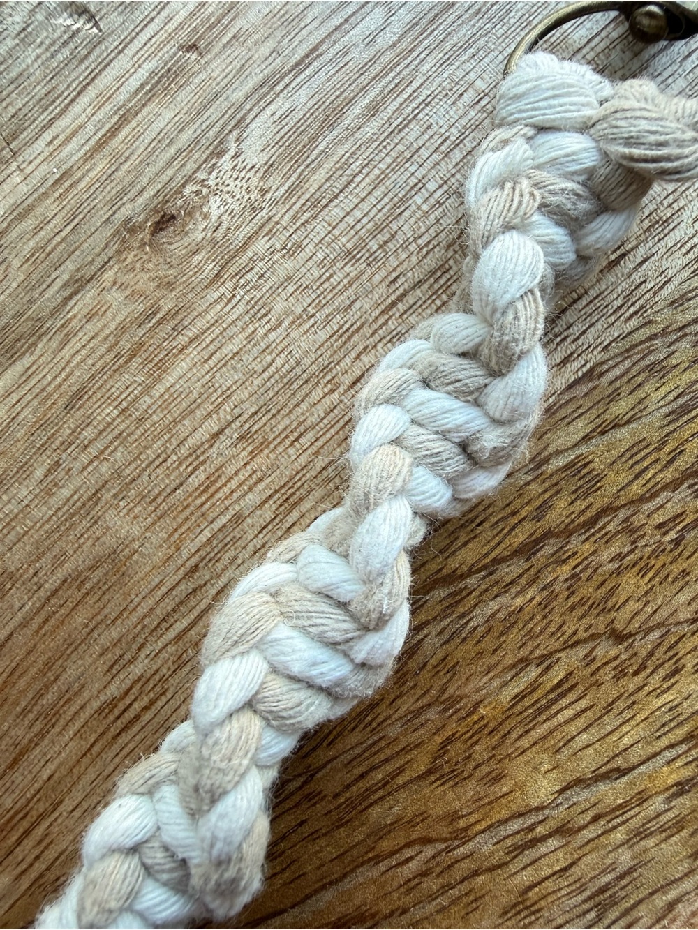 Macrame Handmade Keychain Boho, Bag Charm, Beige and White - Picture 2 of 4